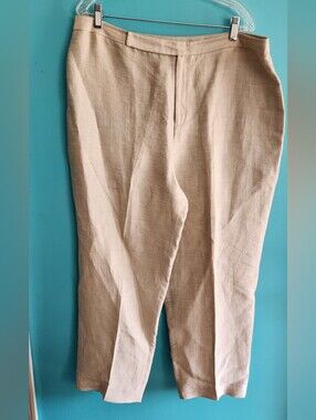 Linda Allard Ellen Tracy Women Light Tan Linen Pants Size 18